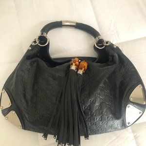 Gucci Black Hobo Bag with Tassel and Silver Accents